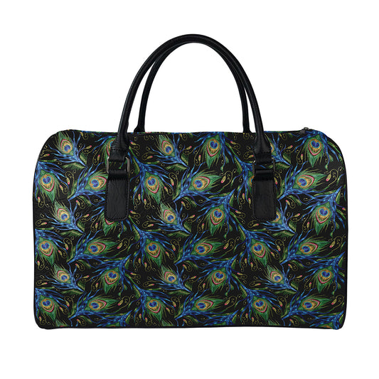 Embroidery Peacock Feather Print Leather Duffle Bag
