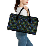 Embroidery Peacock Feather Print Leather Duffle Bag