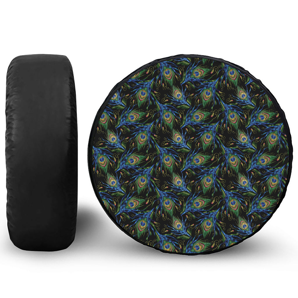 Embroidery Peacock Feather Print Leather Spare Tire Cover