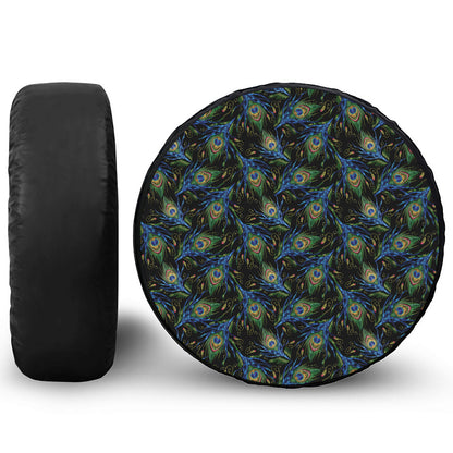 Embroidery Peacock Feather Print Leather Spare Tire Cover