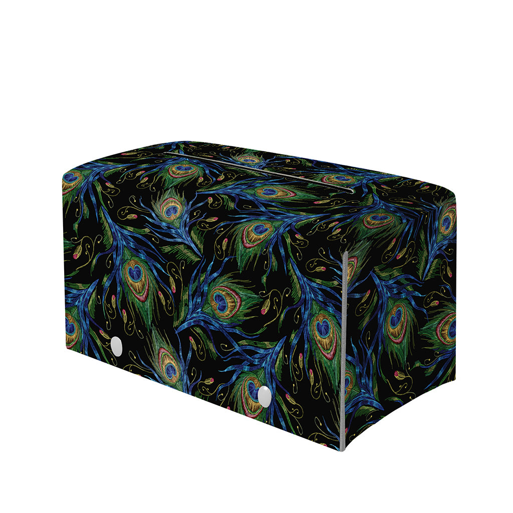 Embroidery Peacock Feather Print Leather Tissue Box Cover