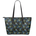 Embroidery Peacock Feather Print Leather Tote Bag With Zipper