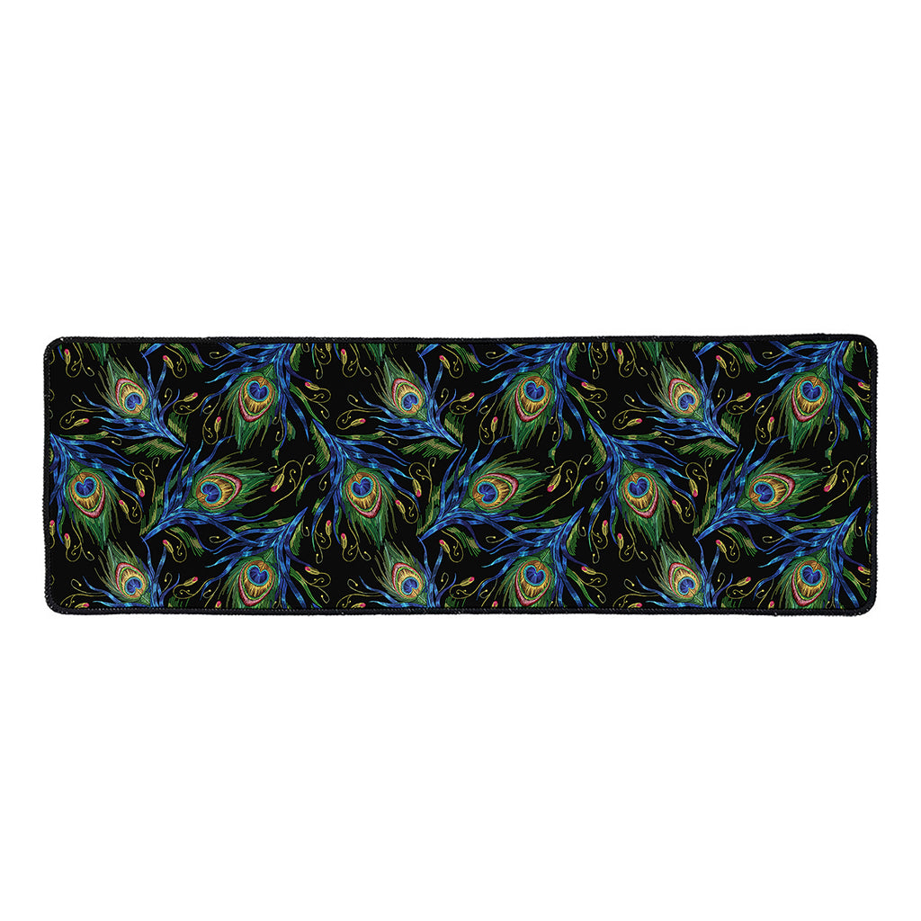Embroidery Peacock Feather Print Long Kitchen Mat