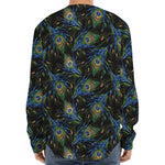 Embroidery Peacock Feather Print Long Sleeve Baseball Jersey