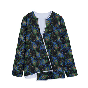 Embroidery Peacock Feather Print Long Sleeve Short Coat