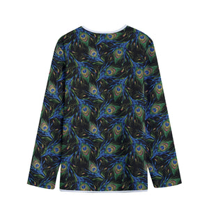 Embroidery Peacock Feather Print Long Sleeve Short Coat