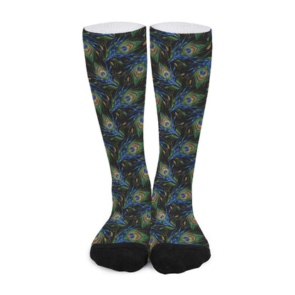Embroidery Peacock Feather Print Long Socks