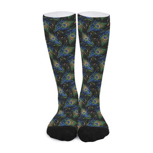 Embroidery Peacock Feather Print Long Socks