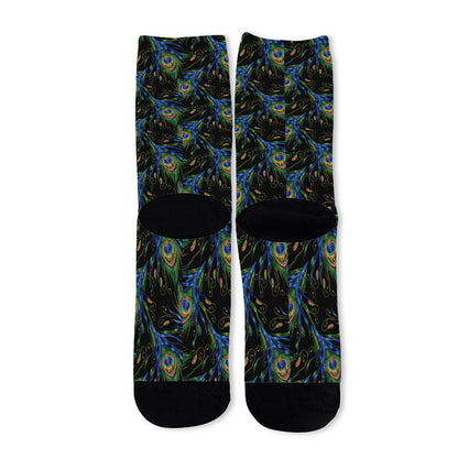 Embroidery Peacock Feather Print Long Socks