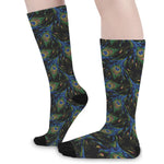 Embroidery Peacock Feather Print Long Socks