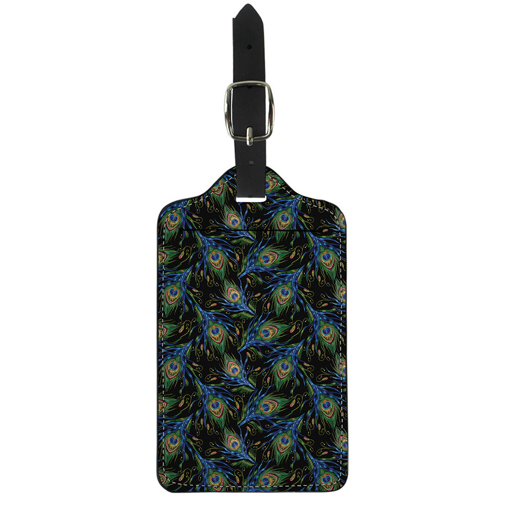Embroidery Peacock Feather Print Luggage Tag