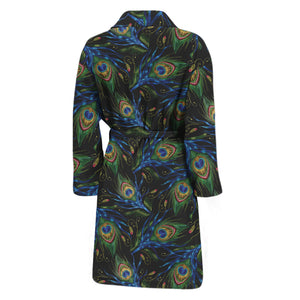 Embroidery Peacock Feather Print Men's Bathrobe