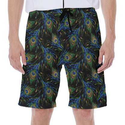 Embroidery Peacock Feather Print Men's Beach Shorts