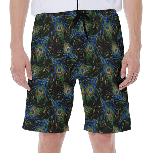 Embroidery Peacock Feather Print Men's Beach Shorts