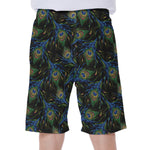 Embroidery Peacock Feather Print Men's Beach Shorts