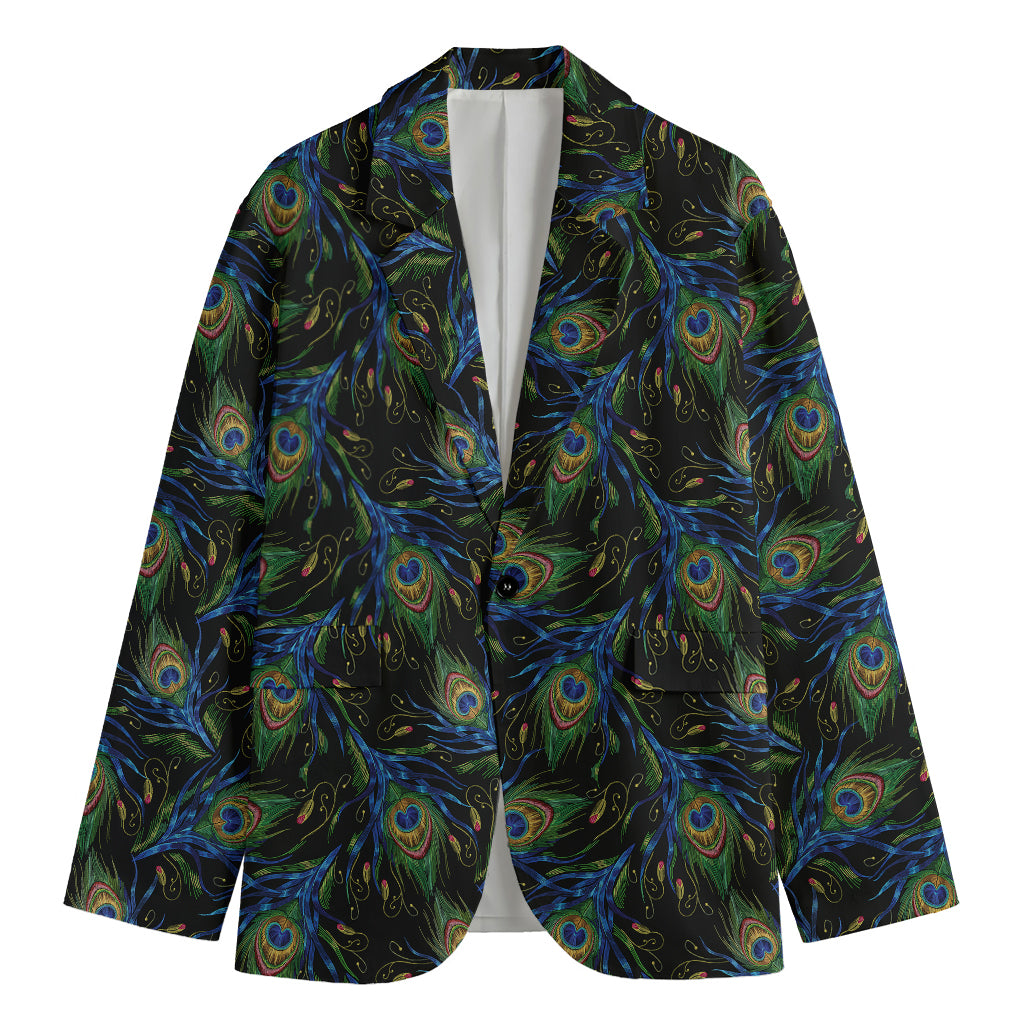 Embroidery Peacock Feather Print Men's Blazer