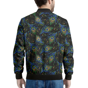 Embroidery Peacock Feather Print Men's Bomber Jacket