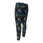 Embroidery Peacock Feather Print Men's Compression Pants