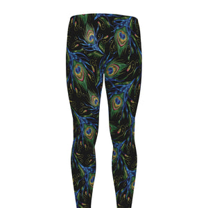 Embroidery Peacock Feather Print Men's leggings