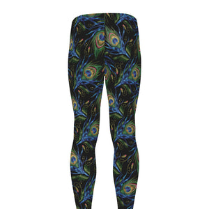 Embroidery Peacock Feather Print Men's leggings