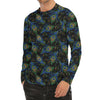 Embroidery Peacock Feather Print Men's Long Sleeve Rash Guard