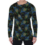 Embroidery Peacock Feather Print Men's Long Sleeve T-Shirt