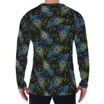 Embroidery Peacock Feather Print Men's Long Sleeve T-Shirt
