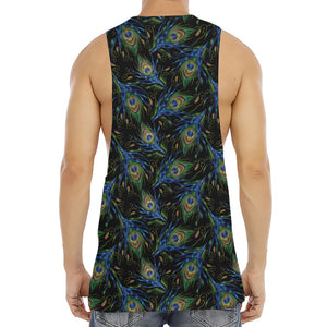 Embroidery Peacock Feather Print Men's Muscle Tank Top