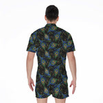 Embroidery Peacock Feather Print Men's Rompers