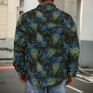 Embroidery Peacock Feather Print Men's Shirt Jacket