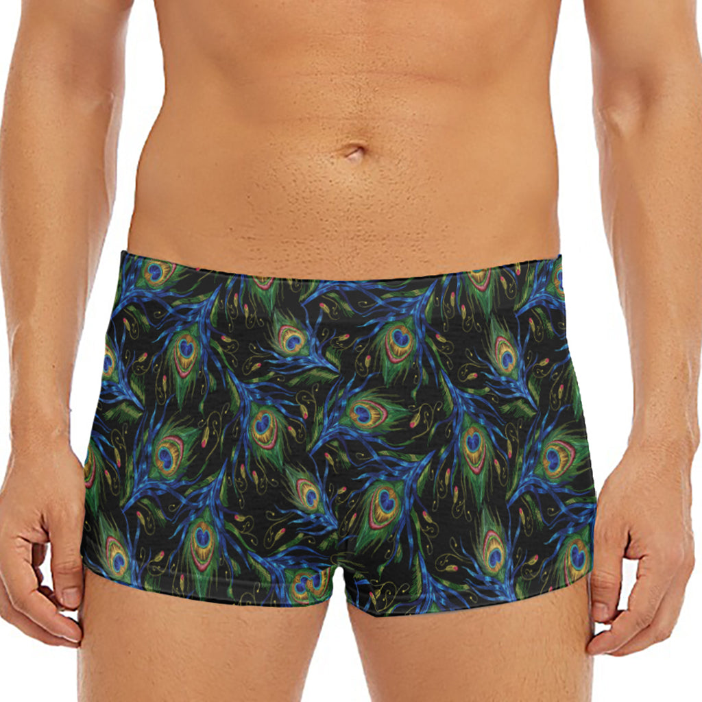 Embroidery Peacock Feather Print Men's Short Boxer Briefs