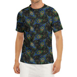 Embroidery Peacock Feather Print Men's Short Sleeve Rash Guard