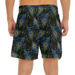 Embroidery Peacock Feather Print Men's Split Running Shorts