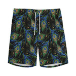 Embroidery Peacock Feather Print Men's Sports Shorts