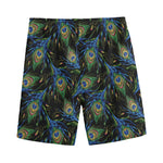 Embroidery Peacock Feather Print Men's Sports Shorts