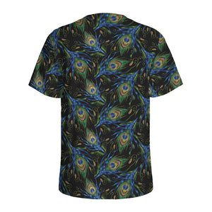 Embroidery Peacock Feather Print Men's Sports T-Shirt