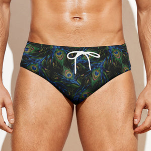 Embroidery Peacock Feather Print Men's Swim Briefs