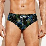 Embroidery Peacock Feather Print Men's Swim Briefs