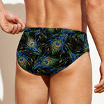 Embroidery Peacock Feather Print Men's Swim Briefs