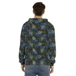 Embroidery Peacock Feather Print Men's Velvet Pullover Hoodie