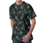 Embroidery Peacock Feather Print Men's Velvet T-Shirt