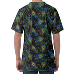 Embroidery Peacock Feather Print Men's Velvet T-Shirt