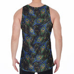 Embroidery Peacock Feather Print Men's Velvet Tank Top