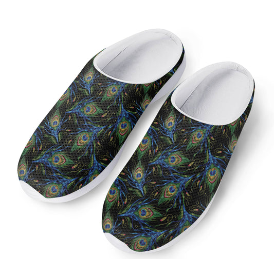 Embroidery Peacock Feather Print Mesh Casual Shoes
