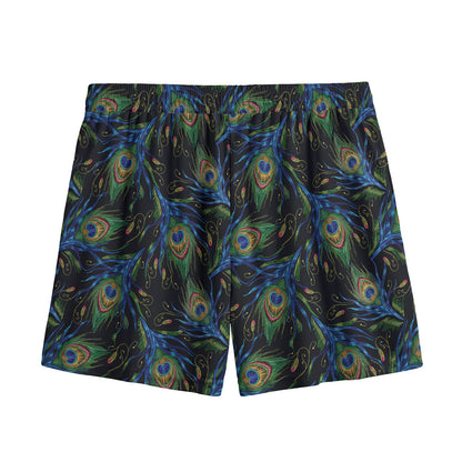 Embroidery Peacock Feather Print Mesh Shorts
