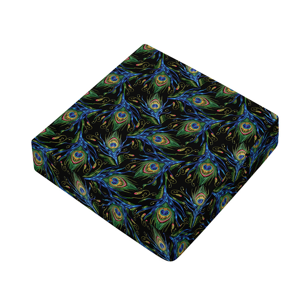 Embroidery Peacock Feather Print Outdoor Seat Cushion Cover