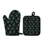 Embroidery Peacock Feather Print Oven Mitt And Pot Holder Set