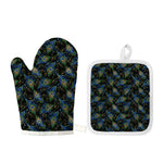Embroidery Peacock Feather Print Oven Mitt And Pot Holder Set