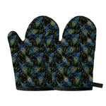 Embroidery Peacock Feather Print Oven Mitts