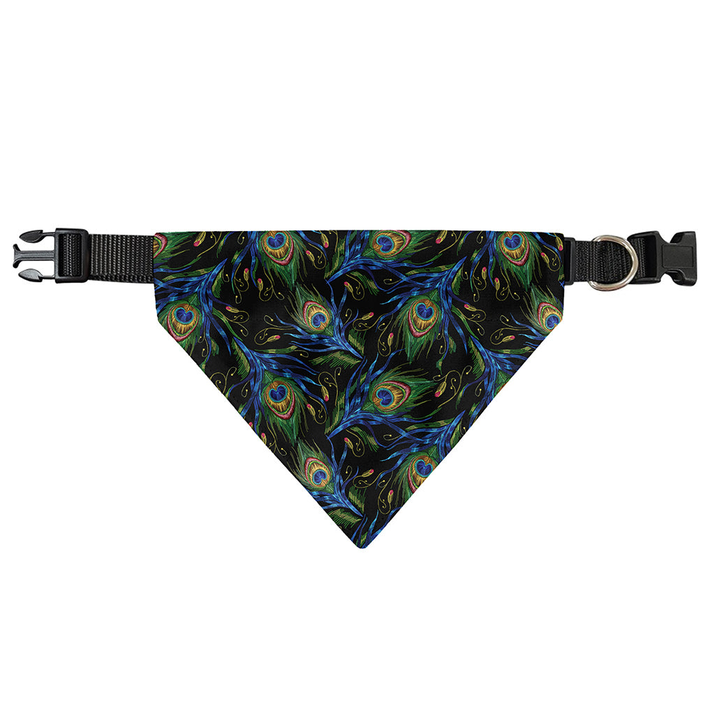 Embroidery Peacock Feather Print Over The Collar Dog Bandana
